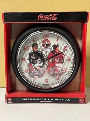 NASCAR Coca-Cola w/Dale Earnhardt Jr. & Sr. - Wall Clock w/Quartz Accuracy Cover