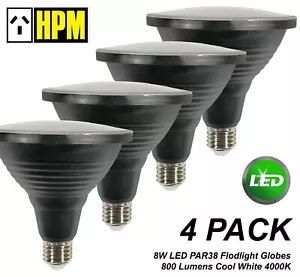 4 x LED PAR38 Floodlight Globes Bulbs Lamps 8W 240V E27 Cool White 4000K - HPM - Picture 1 of 5