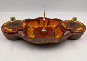 Vintage Retro California Pottery Divided Relish Tray w/ Lids & Spoons 668 USA - Picture 1 of 7