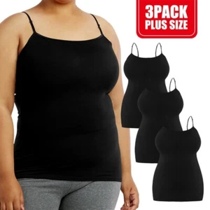 3Pack Women's Camisole Tank Top with Adjustable Strap Curvy Plus Size Scoop Neck - Picture 1 of 11