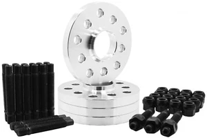 4 Pc 15 MM BMW Wheel Spacers & 12x1.5 Stud Conversion W/ BLACK Racing Lug Nuts - Picture 1 of 4