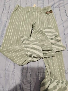 Matilda Jane Vintage Green Striped Polka Dot Ruffle Pants Size 6 - Picture 1 of 6