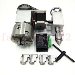 4th Achse Hollow Shaft CNC Rotary Drehachse+Reitstocke Φ100MM 4 Jaw Chuck Driver - Bild 1 von 11