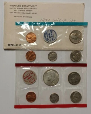1970 US Mint 10 Coin Uncirculated Set Complete Philadelphia & Denver OGP Lg Date - Image 1 of 2