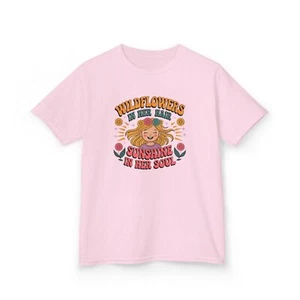 Wildflowers in Her Hair Kids T-shirt, Blonde Girl, Boho Tee, Youth Gift  - Picture 1 of 8