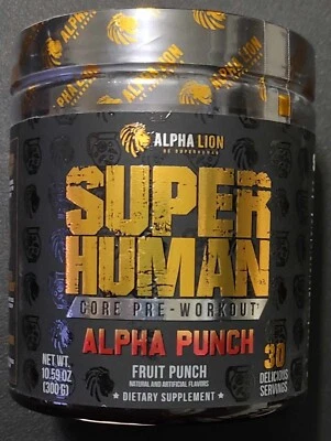Super Human Alpha Lion Pre Entrenamiento Polvo Mezcla Suplemento Fruta Ponche Sabor Foto 1 de 4