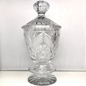 LARGE 17” Cut Crystal JAR / URN w/ LID Covered / Footed Ornate Star Centerpiece - Picture 1 of 12