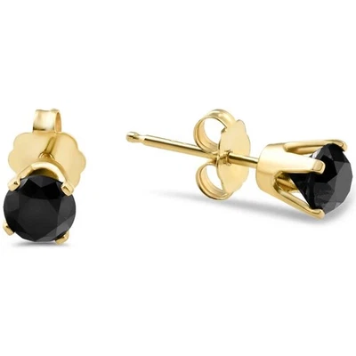 Aretes con tachuelas de diamantes negros de 1 quilate para mujer en oro amarillo de 14 k Foto 1 de 3