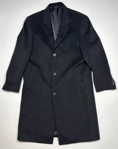Ralph Lauren Chaps Full Length Overcoat Mens 44R Long Black Wool Trench MEASURE - Picture 1 of 17