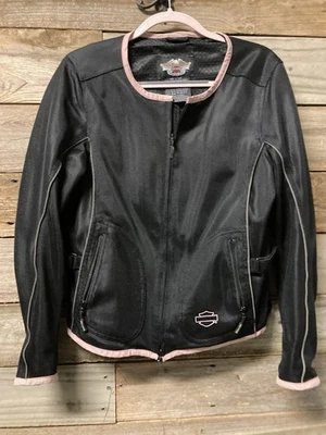 Chaqueta de equitación Harley Davidson de malla para mujer negra y rosa talla grande usada en excelente estado Foto 1 de 4