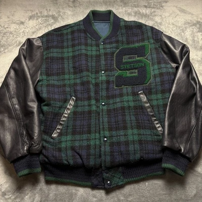 Chaqueta Universitaria Deportiva MV De Colección Para Hombre Pequeña Azul Verde A Cuadros Stetson Reversible Foto 1 de 4