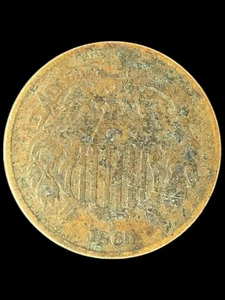 1865 Two Cent Piece 2c Copper Authentic Original Antique Coin AUCTION EVENT - Picture 1 of 2