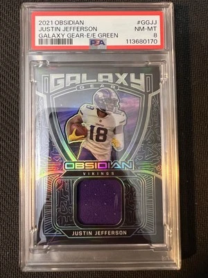 2021 Obsidian Justin Jefferson Galaxy Gear E/E Green /50 GAME WORN PSA 8 POP 1  - Image 1 of 2