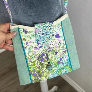 Handmade crossbody bag- thin muted purple green bead tassel - floral - Picture 1 of 6