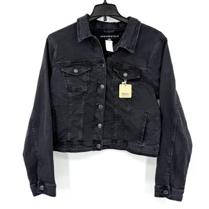 Aeropostale Distressed Cropped Faded Black Denim Jean Jacket Women’s Size XXL - Picture 1 of 8