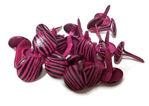 Large Zebra Print Pink & Black Brads Paper Fasteners - 24pcs - Image 1 of 1