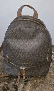 MICHAEL KORS Backpack Rhea MK Signature MD Bag Black Gray Logo Sapphire Blue - Picture 1 of 10