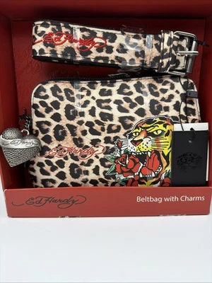 Bolso Cinturón Ed Hardy Leopardo Tigre con Dijes Tachonado Estampado Tatuaje Nuevo con Etiquetas Foto 1 de 4