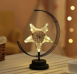 New Black Metal Moon Star Decorative Light USB Battery Cosmic Novelty Lamp - Picture 1 of 5