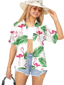 HAPPY BAY Button Down Shirt for Women Casual Summer XXL Wading Bird Leaf, White - Picture 1 of 3
