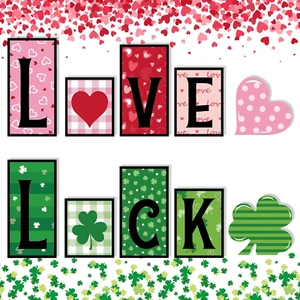 6 Pcs Valentines Day and Reversible St Patricks Day Wood Signs, Double Side - Picture 1 of 12