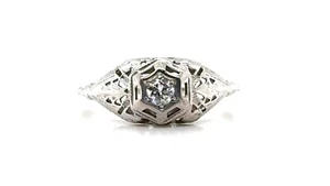 Vintage 18K White Gold Ring with .22 ct Euro Cut Diamond Sz 6.25+ - Bild 1 von 3