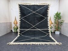 Moroccan Handmade Kilim Zanafi  6'4''x9'8'' Berber Geometric Black White Carpet