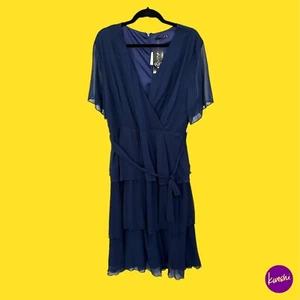 QUIZ Damen Stufen Chiffon Midikleid, Plissee Mieder, Gürtel, Marine, UK 16 - Bild 1 von 7