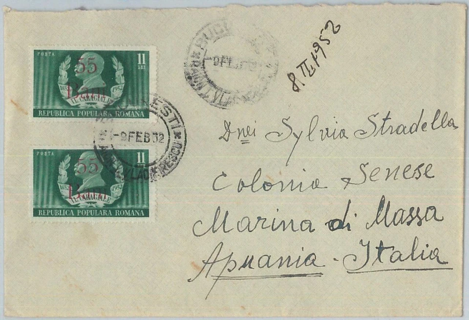 77585 - RUMANÍA - HISTORIA POSTAL - 1,10 L. TARIFA TERRESTRE en FUNDA a ITALIA 1952 Foto 1 de 1