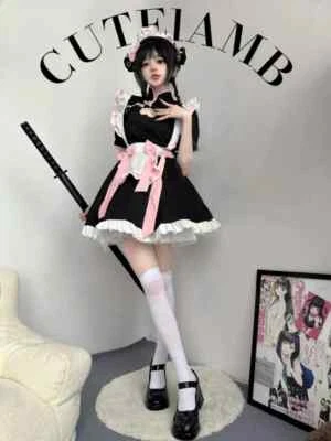 Bow Ties Lolita Dress Sexy Maid Cafe Costumes Sweetheart RolePlay Stage Outfit - Image 1 of 4