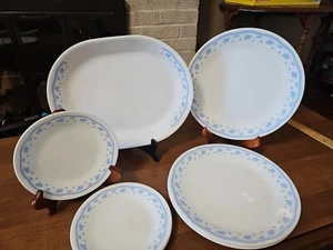 Corelle Corning Morning Blue Floral Set of 9 VTG Dinner Plates, Platter & Salad - Picture 1 of 7