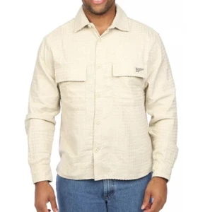 DR ESSENTIALS UOMO maglia waffle lavoro UOMO CAMICIA BEIGE TASCA SHACKET TAGLIA M - Foto 1 di 16