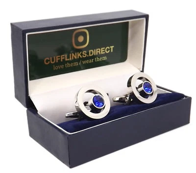 Gemelos modernos circulares plateados cristal azul regalo boda para hombre DIRECTOS Foto 1 de 4