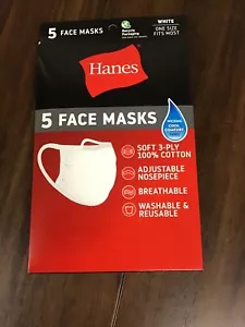 Hanes Maschera Viso in Cotone Traspirante Lavabile, Bianco - Confezione da 5 - Foto 1 di 2