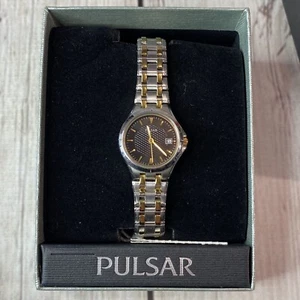 Pulsar Ladies Watch Dual Tone Gold Silver Black Round Dial Expansion Band BNWT - Picture 1 of 10
