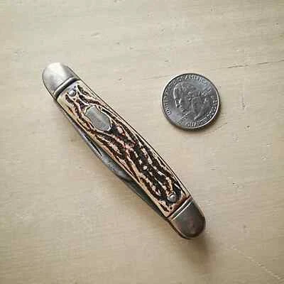 NAVAJA DE BOLSILLO VINTAGE Colonial Providence EE. UU. imitación cuerno Foto 1 de 4