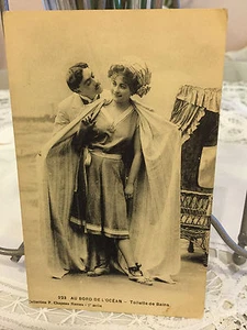 Antique postcard sweetheart French Toilette de Bains advertising Black + White - Picture 1 of 12