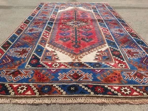 Vintage Distressed Hand Made Traditional Oriental Wool Multicolor Rug 192x121cm - Picture 1 of 12