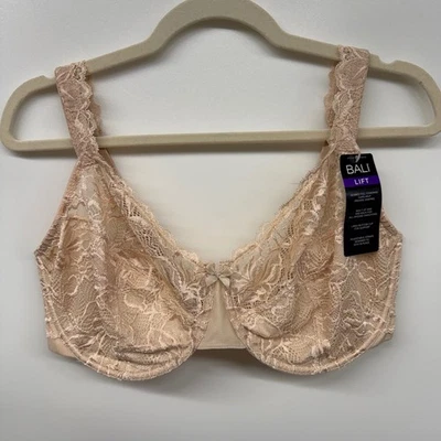 Bali Lift Champagne Lace Bra DF6543 40DD Full Coverage Seamed Shaping New - Image 1 of 4