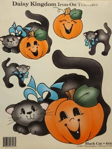 Vintage 1990 Daisy Kingdom Iron-On Transfer Black Cat 6443 - Afbeelding 1 van 6