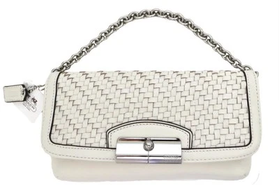 Nuevo Coach Marfil Off - Blanco Tejido Cuero Bolso sin asas Mango Superior XL Muñequera Cartera Foto 1 de 4