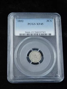 1852 3CS Three Cent Silver - PCGS XF45 - Picture 1 of 4
