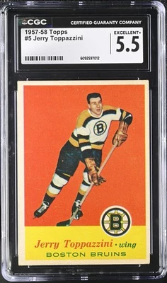 1957-58 Topps #5 Jerry Toppazzini Boston Bruins - CGC 5.5 Ex+  - Image 1 of 2