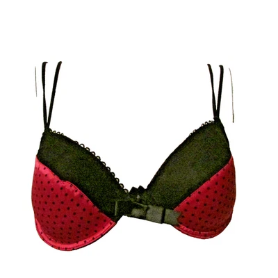 Nuevo con etiquetas Sujetador Demi Push-Up Hot Kiss 33177 con Aros 34C Rosa Lunares Satinado Encaje Ribete Foto 1 de 4
