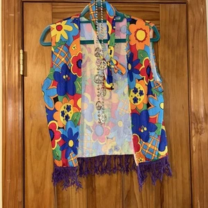 Vintage Hippie Vest 3 P C Halloween Adult Costume Headband Necklace Vest Reg - Picture 1 of 15
