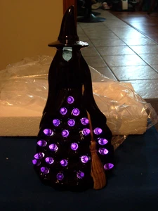 Halloween Light-Up Black Ceramic Witch with Purple Lights Figurine 10 3/4" NIB - Picture 1 of 8