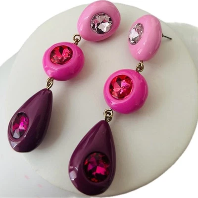 Conjunto de Pendientes de Cristal de Moda Colgantes Largos Monet Rosa y Púrpura 2.8" Foto 1 de 4
