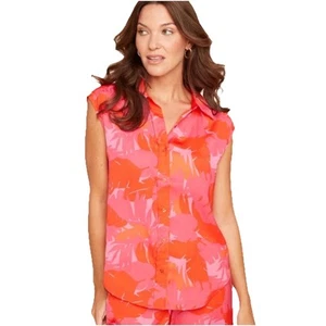 Vibrant Pink and Orange Notched Collar Blouse Size M - Picture 1 of 6