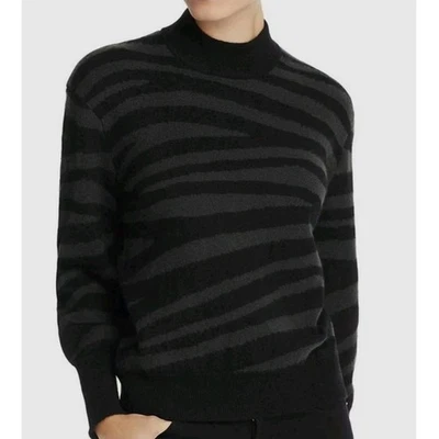 Suéter AQUA Cashmere Cebra Rayas Manga Globo Cuello Simulado Talla L Lujo Suave Foto 1 de 4