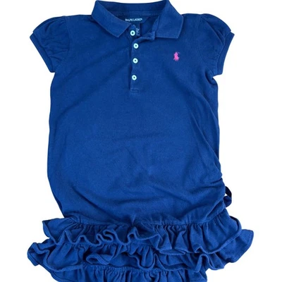 Ralph Lauren Niños Azul Marino Vestido Polo Rosa Poni Volantes Falda Talla 5 Foto 1 de 4